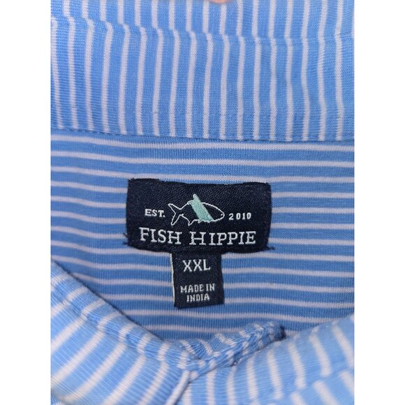 Fish Hippie Mens Blue Striped Polo XXL - Picture 5 of 8